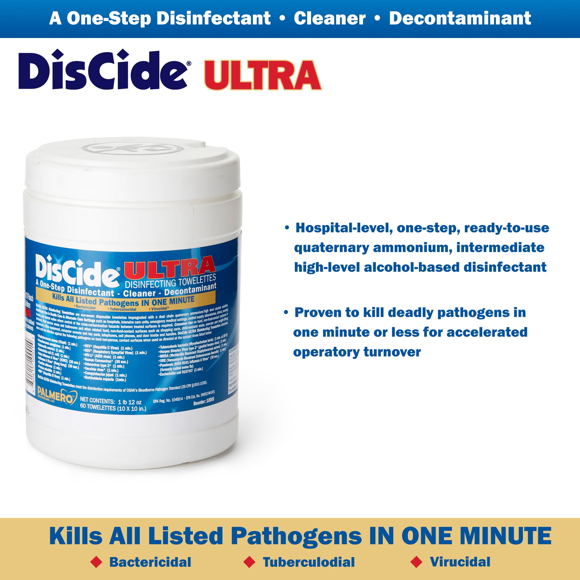 DisCide Ultra Surface Disinfectant Cleaner Wipe Canister Herbal Scent 60 Ct 10DIS