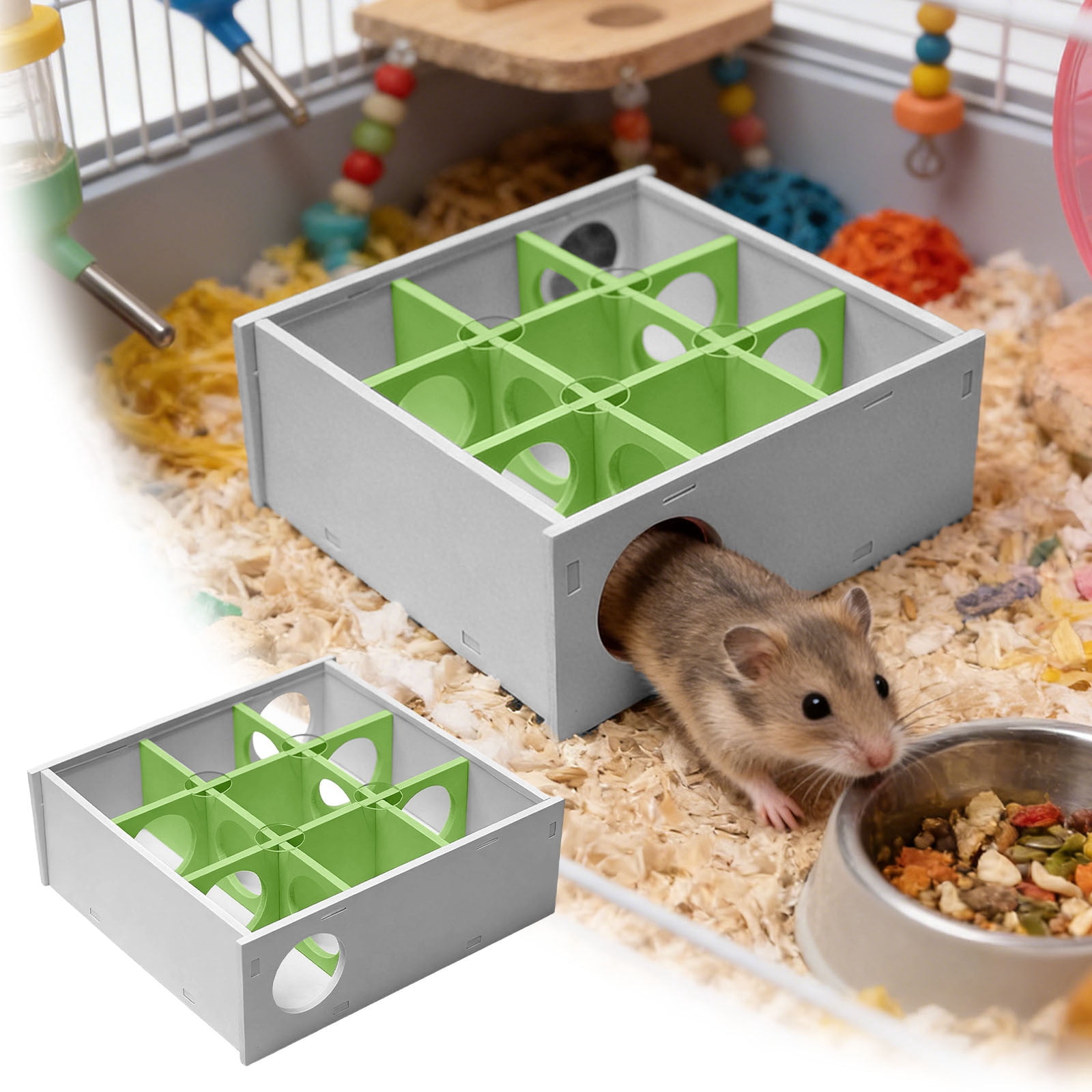 Hamster Maze Hideout - Interactive Wooden Enrichment Toy Multi-Chamber 9-Room Hamster Houses and Hideouts For Small Animals Hamsters Gerbils,Green