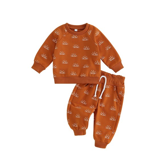 Wassery Toddler Boys Fall Winter Clothes 6M 12M 18M 2T 3T Infant Baby Boys 2PCS Pants Sets Long Sleeve Sun Print Sweatshirt Top Drawstring Sweatpants