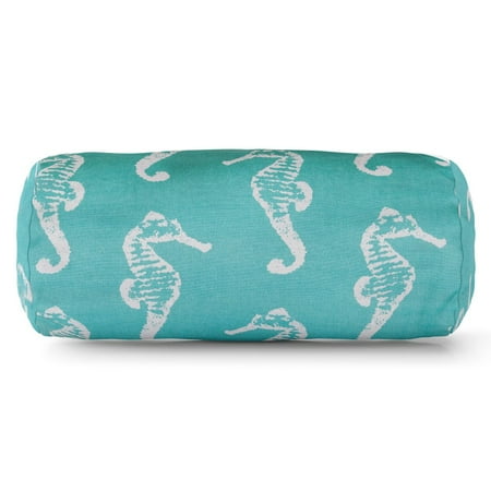 Indoor Outdoor Teal Sea Horse Round Bolster Decorative Throw Pillow 18.5 in L x 8 in W x 8 in H