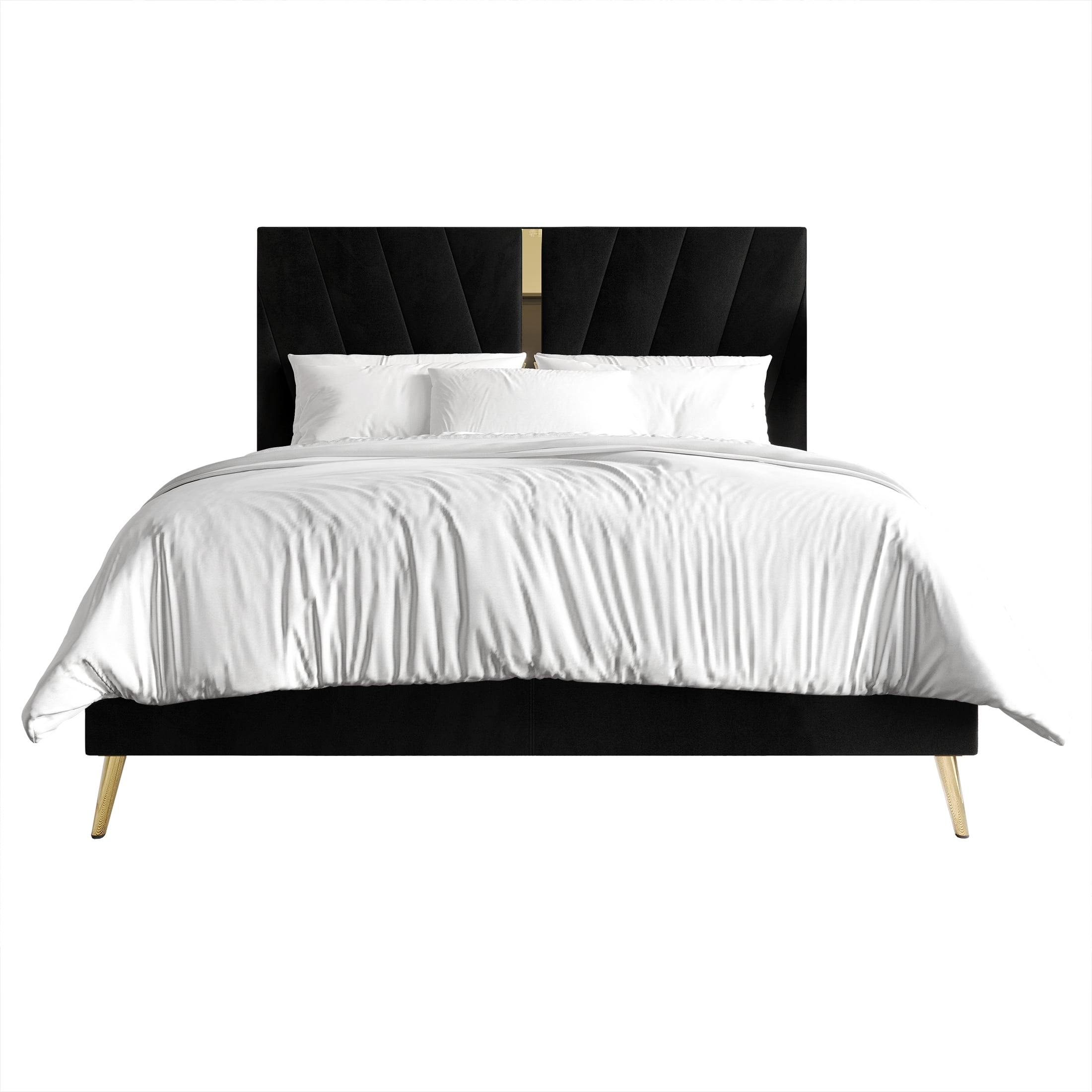 Castle Place Contemporary Velvet Queen Upholstered Bed with 2 Nightstand and Bench, Black