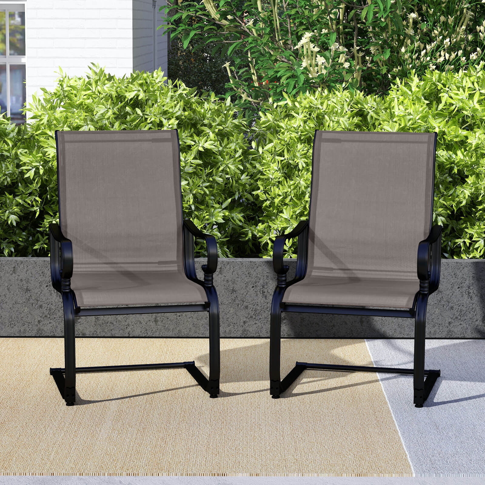 Costway Set of 2 Patio Chairs C-Spring Motion Chairs with Quick-drying & Breathable Fabric Gray
