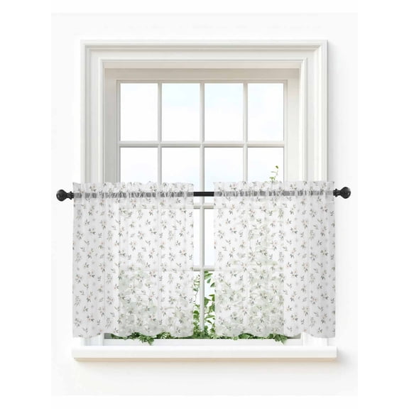 Spring Floral Tier Curtains 36 Inch Length,Sheer Curtains for Bedroom Living Room Window Elegant Pastoral Flowers Farmhouse Art Rod Pocket Drapes Kitchen Curtains Small Half Window 27.5"x36" 2 Panels