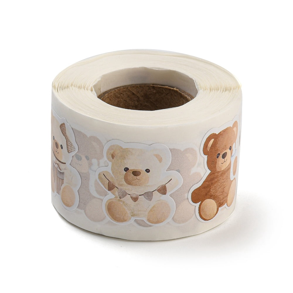 10rolls Paper Stickers Self-adhesive Decals Cartoon Bear BurlyWood 27~34x25~26mm 500pcs/roll