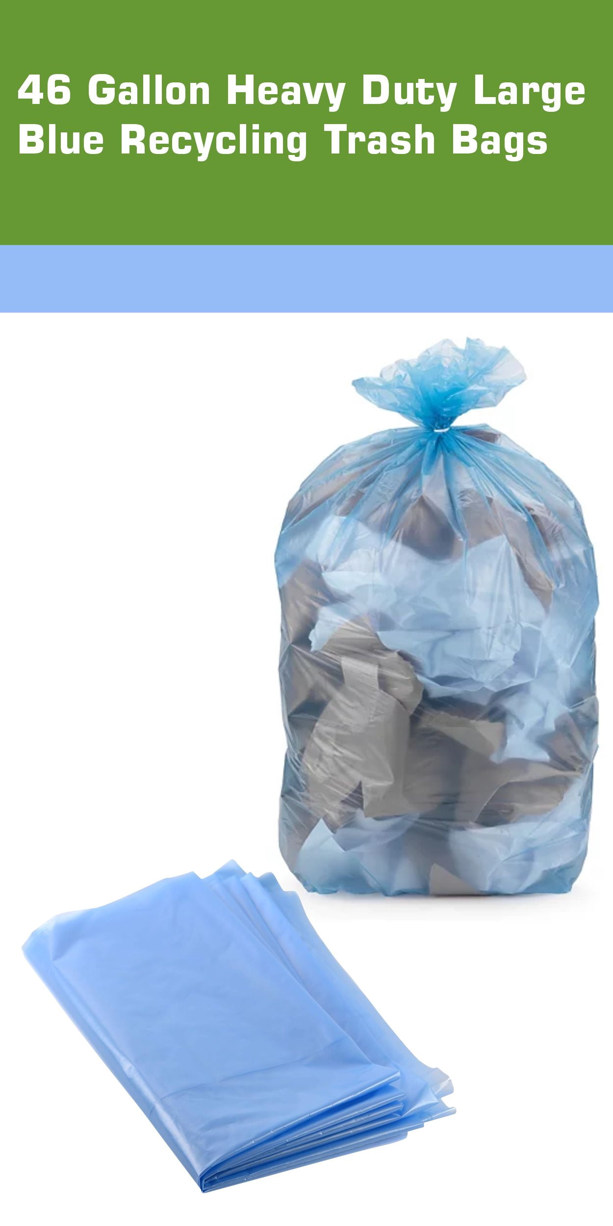 [30 PACK] 46 Gallon Heavy Duty Large Blue Recycling Trash Bags - Blue Yard Trash Bags, Great for Aluminum, Glass bottles and Landscaping Bag, Recycling Garbage Bags, 2 Mil