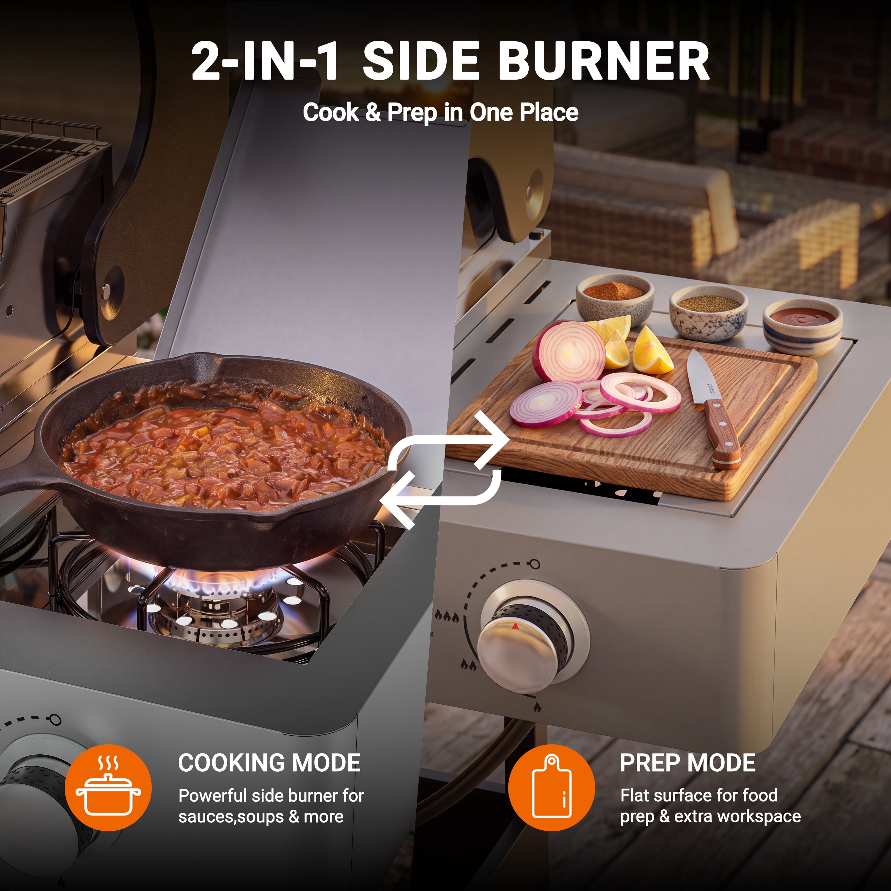 4-Burner Gas Grill with Side Burner, 51,000 BTU Propane BBQ Grill with Porcelain-Enameled Cast Iron Grates, Built-in Thermometer, Ideal for Patio Camping Outdoor Cooking