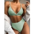 thumbnail image 2 of Sngxgn Women's Cut High Waisted Bikini Ribbed V Neck Two Pieces Swimsuit(Green,S), 2 of 5
