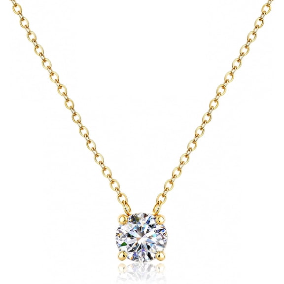 DESIGNICE 18K Gold Plated Pendant Necklace for Women, 1.2 Carat 7mm Cubic Zirconia Solitaire Dainty Necklace, Anniversary Birthday Mothers Day Gift Adjustable Chain