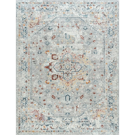 Tayse Wakefield Area Rug WFL4110 Traditional Silver Scrolls Bordered 6' 7" x 9' 6" Rectangle