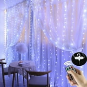 Honche LED Curtain Lights Indoor 300LEDs Waterfall Fairy String Lights Bedroom Decoration Lighting(Cool White)