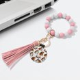 thumbnail image 3 of WIRESTER 2pcs Set English Bulldog & Pug Playful Postures Rose Quartz/White Silicone Beaded Bracelet Keychain With Tassel & Round Glitter Silver Key Ring Car Key Chain Wristlet For Women Girls, 3 of 5