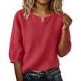 thumbnail image 2 of Linen Tops for Women Elbow Length Tops Gauze Shirts Cotton Linen Blouse Linen Shirts Notch Neck Linen Top Linen T Shirts Shirts for Women Womens Summer Shirts V Neck Cotton Blouses, 2 of 9
