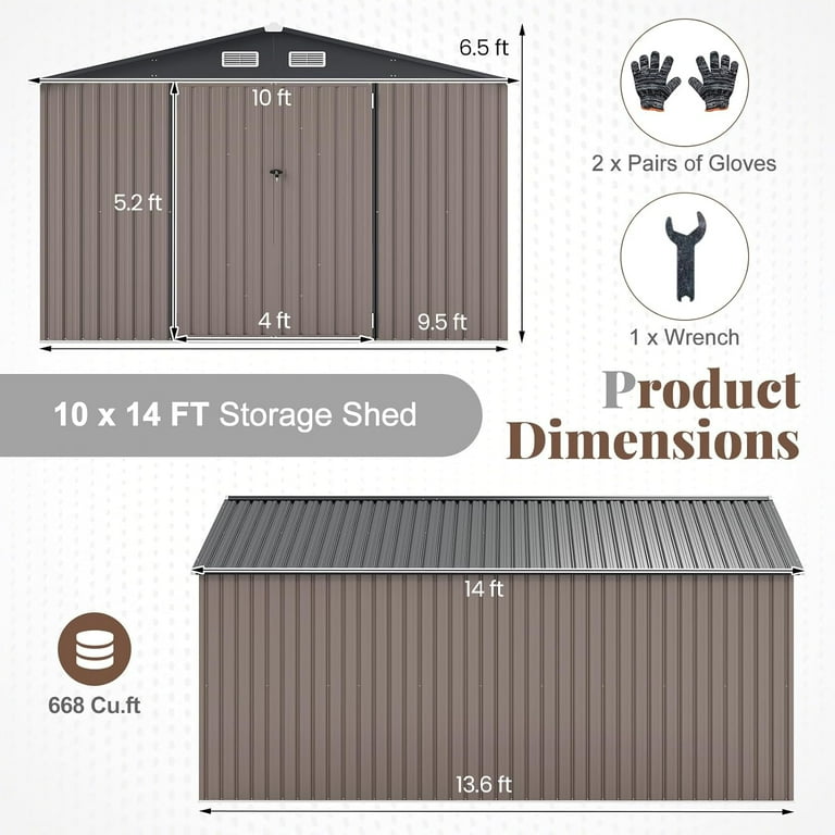 GVDV Outdoor Metal Storage Shed 14 x 10 ft, Storage House Metal