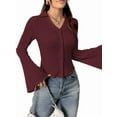 thumbnail image 2 of Blusa Informal de Larga Acampanada con Botones y Cuello Lechuga para Mujer. Blusa de Trabajo. Vino Tinto XL, 2 of 9