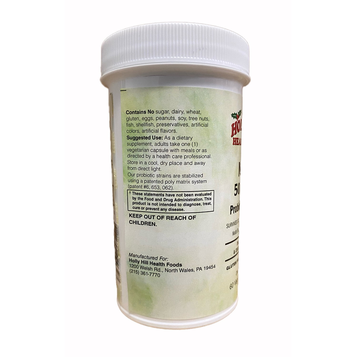 Holly Hill Health Foods Men's 50 Billion Probiotic Formula, 60 Vegetarian Capsules