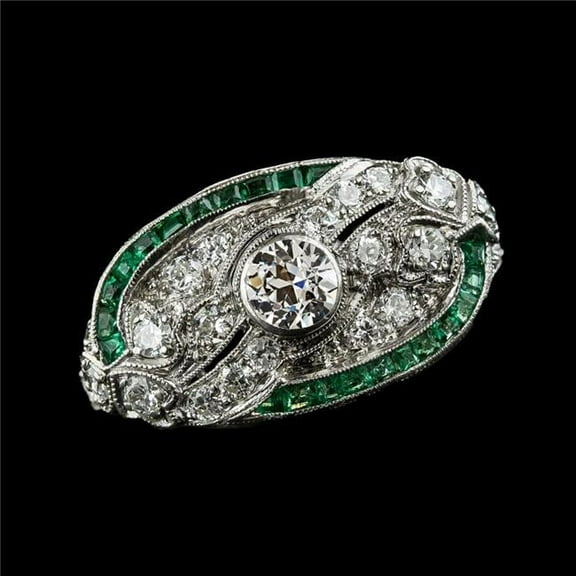 Harry Chad Enterprises 69142 3 CT Bezel Set Round Old Miner Diamond Green Sapphire Ring, Size 6.5