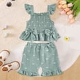 thumbnail image 2 of CAUYDY Toddler Girl Outfits Baby Girl Summer Clothes Sleeveless Ruffle Dress Tops and Shorts Clothing Sets 12M-4Y (Sizes 6-12 Months,D01-Green), 2 of 4