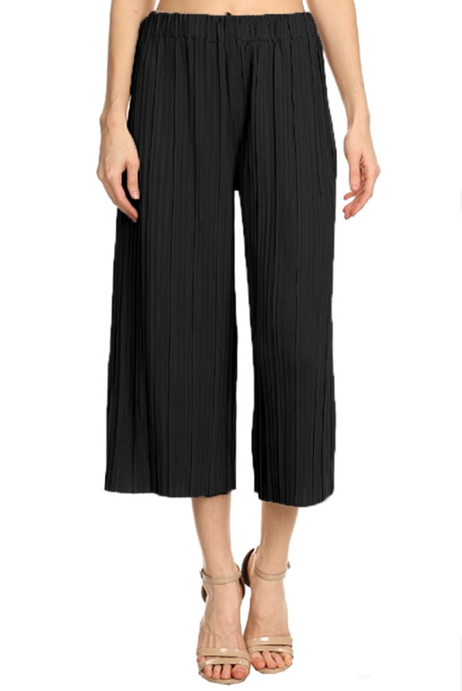Casual Womens Juniors Pleated Cropped High Waist Palazzo Wide Leg Capri