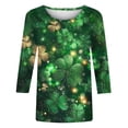 thumbnail image 5 of St. Patrick's Day Shirt for Women Vintage Shamrock Graphic T-Shirt 3/4 Sleeve Crewneck Loose Fit Festival Apparel Irish Clover Print Holiday Celebration Tops, 5 of 5