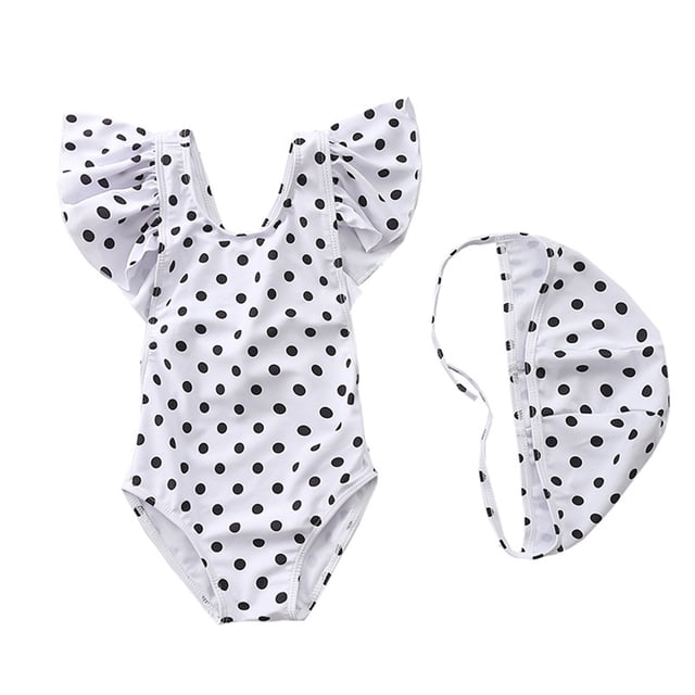 Baby Girl Swimsuit Cute One Piece Bathing Suit with Sun Protection Ruffles Swimwear (9M-6T)