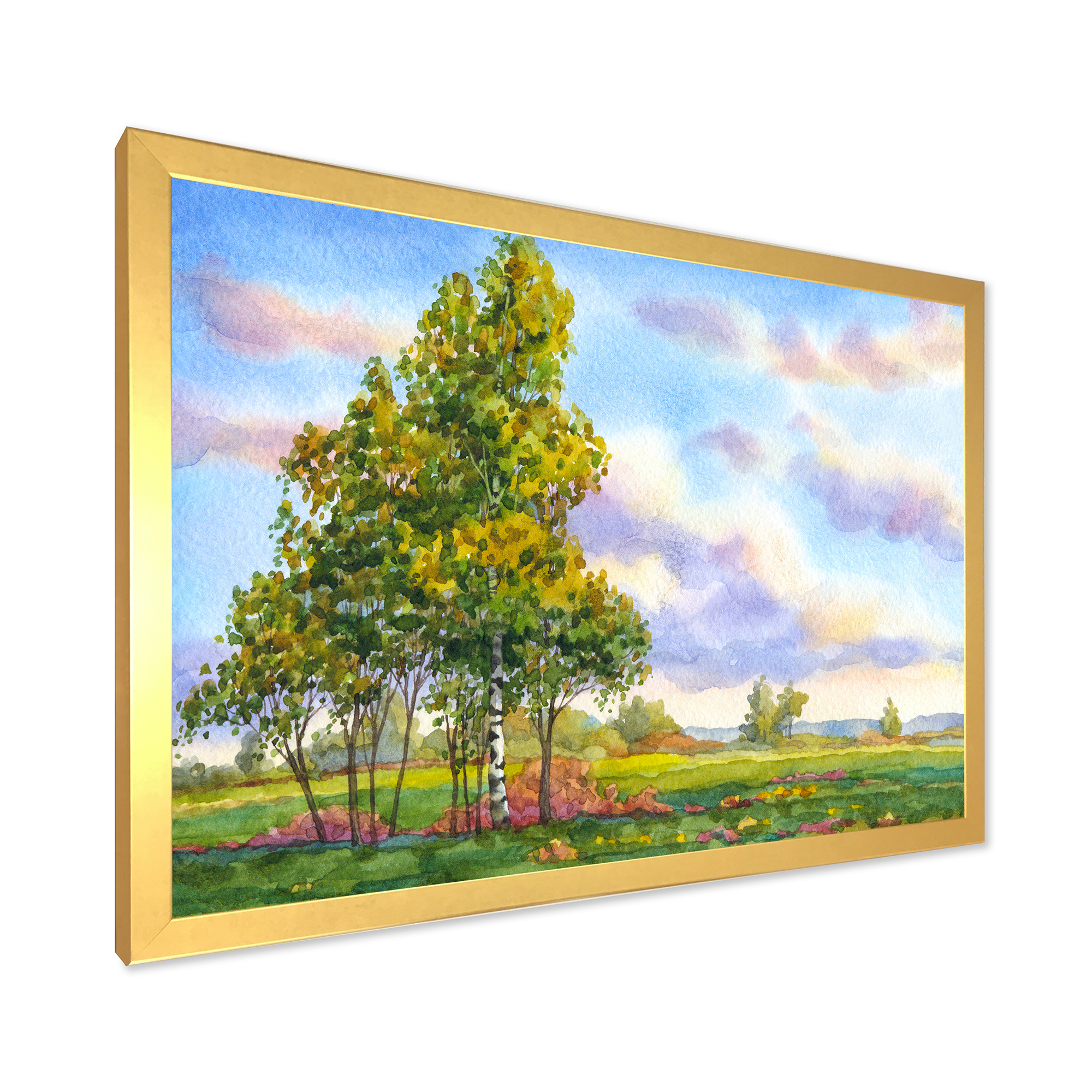 Designart 'The Trees In The Evening Landscape Field ' Traditional Framed Art Print