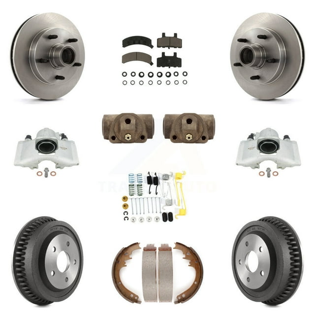 Transit Auto Front Rear Disc Brake Caliper Rotors Drums Ceramic Pads Shoes Wheel Cylinders and Hardware Kit (11Pc) for Car 1994-1999 Dodge Ram 1500 RWD KC8-100770C