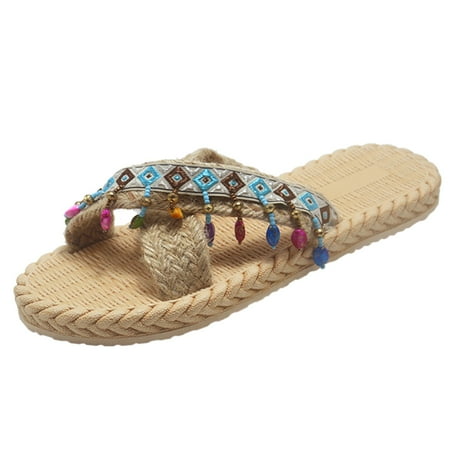 

Puawkoer Imitation Woven Flip And Straw Slippers Beach Summer Spring And Flat Women Sandals Flops Women s slipper