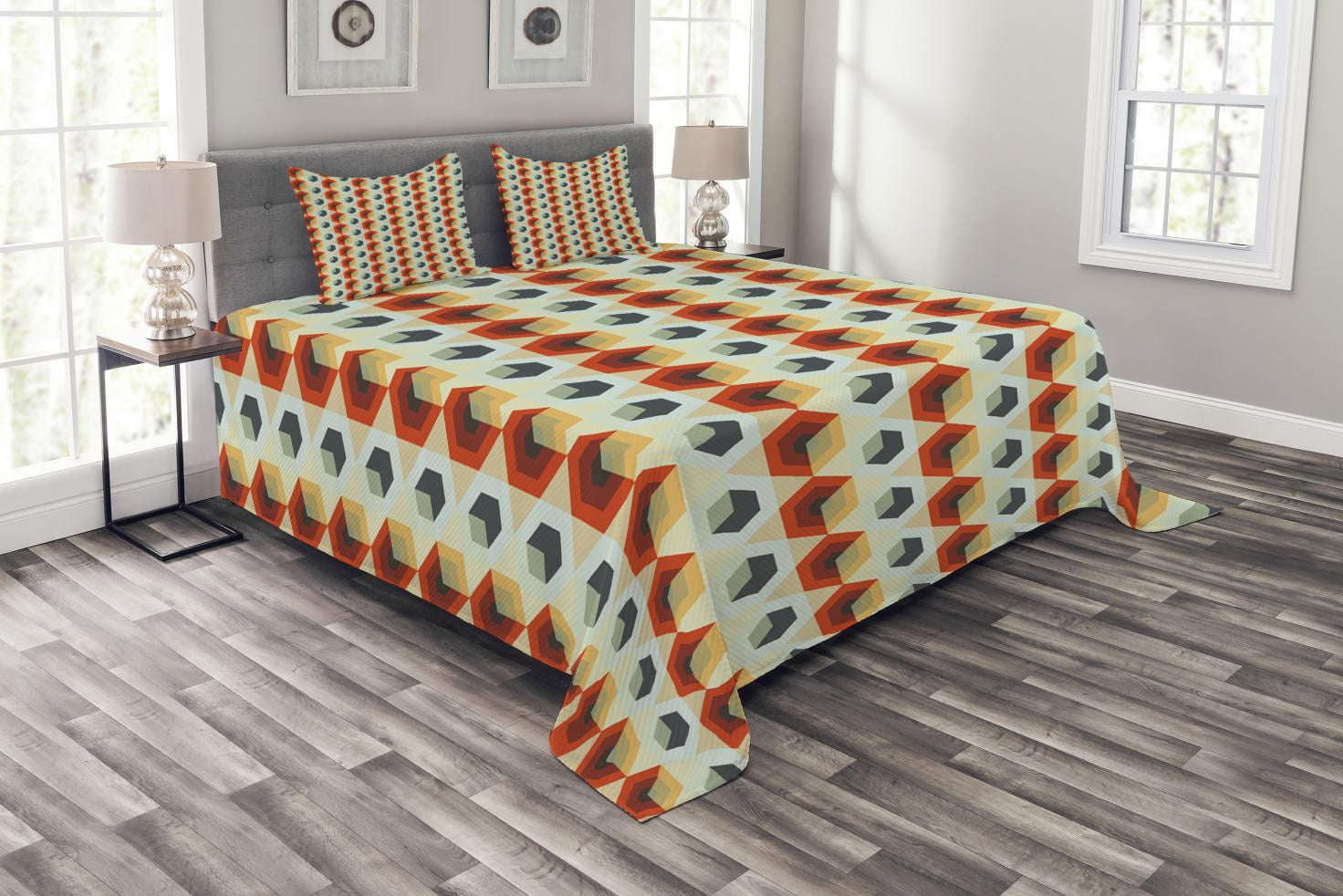 Geometric Bedspread Set, Hexagonal Comb Pattern Abstract Rhombus