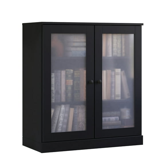Palace Imports 100% Solid Wood 3-shelf Bookcase with Adjustable Shelves and Frosted Glass Doors, Black
