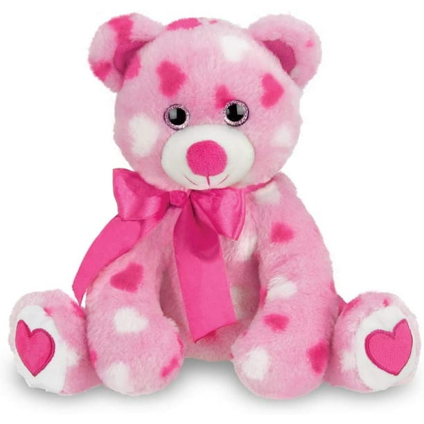 Bearington Sweetheart Pink Plush Stuffed Animal Teddy Bear with Hearts