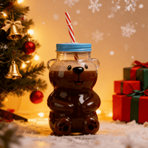 Cartoon Bear Shaped Coffee Mug , Bear Mug, Winter Cup, Home Drinkware, Temperature Retention Lid, for Hot Chocolate Coffee, Cute Bear Design Xmas Gift for Friends Family | As Shown