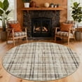 thumbnail image 3 of HIWEAVER Beige Round 6' x 6' Distressed Neutral Plaid Area Rug for Living Room Washable Non Slip Modern Checked Indoor Carpet for Bedroom Decor Low Pile Farmhouse Floor Cover, 3 of 7
