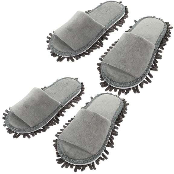 Worgeous Grey Chenille Mop Slippers for Men, 2 Pairs, One Size Fits Most Shoe Sizes 39-42, Comfortable and