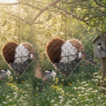 Handmade Alpaca Fiber Bird Nesting Heart Refillable Birds Haven 2 Heart Shape Hummingbird Nesting and 4 Bags Of Nest Materials 2set