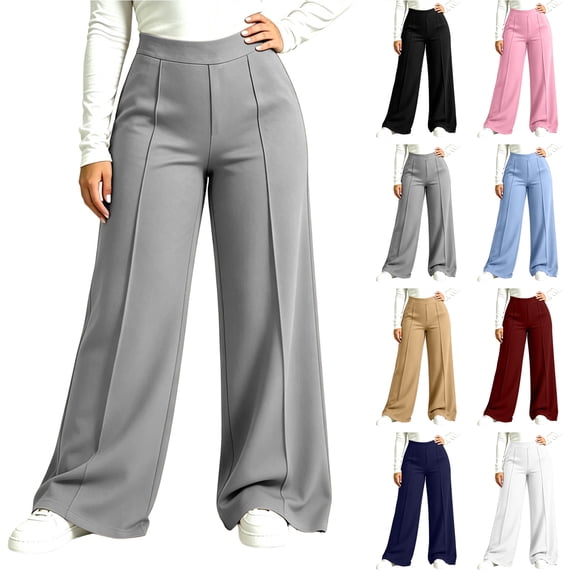 Bloomae Plus Size Womens Dress Pants Trendy Fall Wide Leg High Waisted Long Palazzo Yoga Pants Loose Fit Business Casual Solid Color Work Office Trousers Slacks