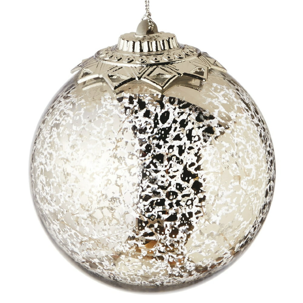 Lights Up Silver Crackle Ball Christmas Holiday 4.5 Inch Ornament ...