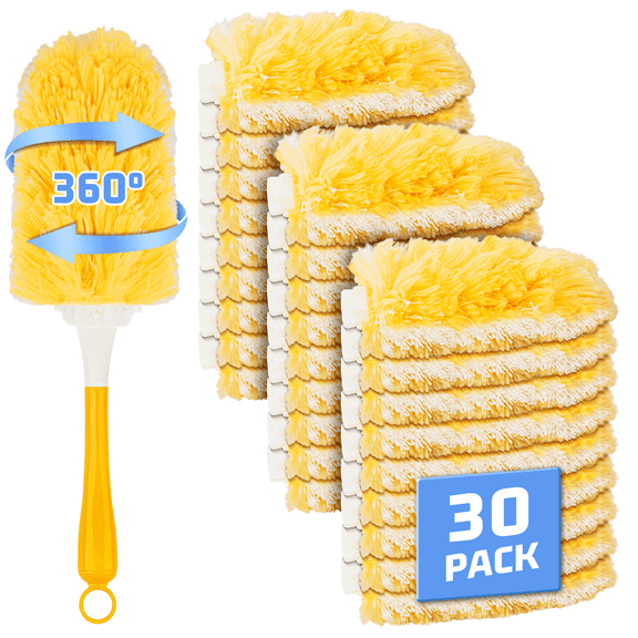 ILAVCLEAN Heavy Duty Duster Refills for Swiffers Duster with 30 Pcs & 1 Handle 5X Microfibers 360° Multi Surface Refills Efficient Disposable Feather Duster Kit for Cleaning