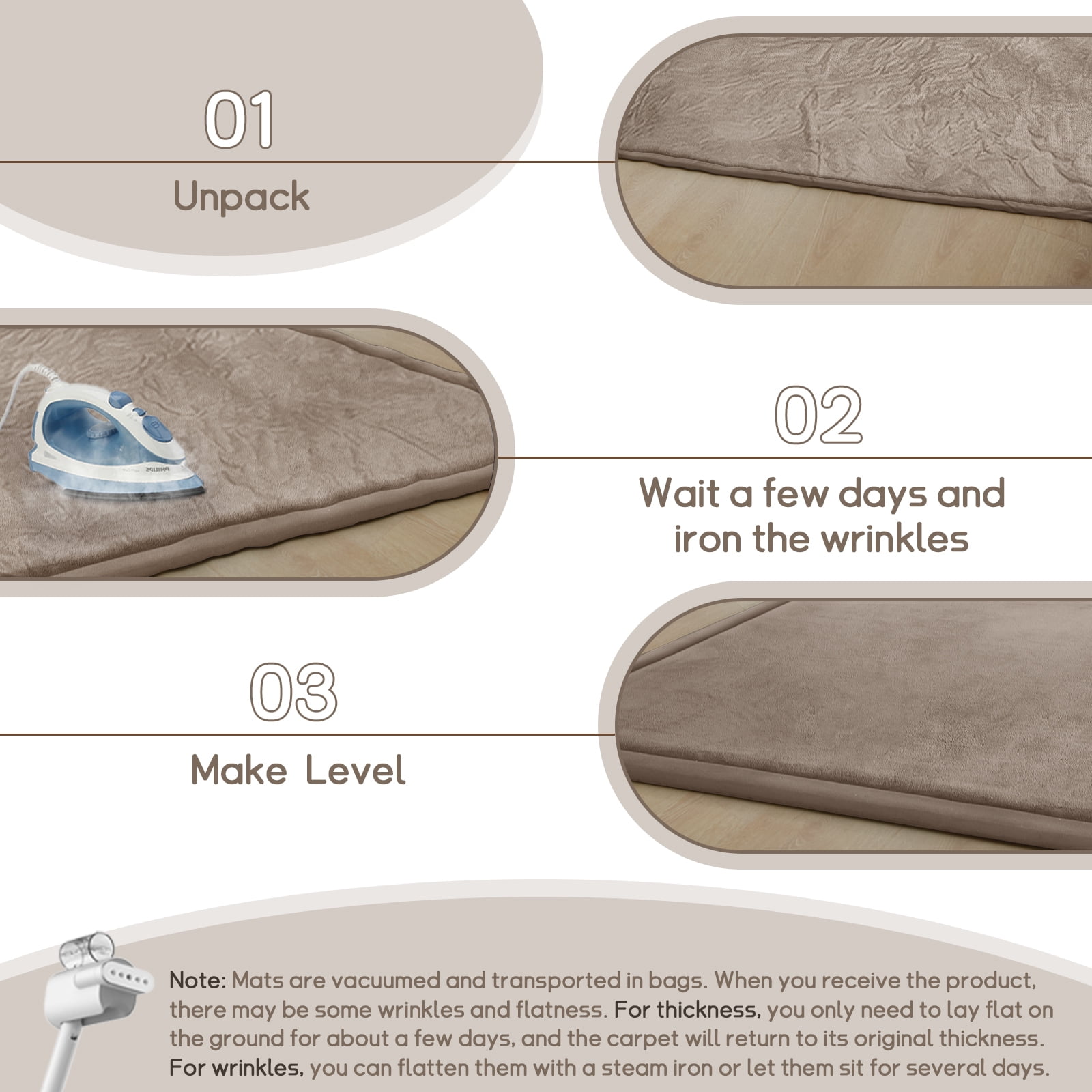Teler Baby Play Mat for Floor, 1.3" Thick Foam 50"×50" Playmat, Ultra-Soft Plush Feel & Non-Slip Backing Safe for Infants, Toddlers Crawling, Brown