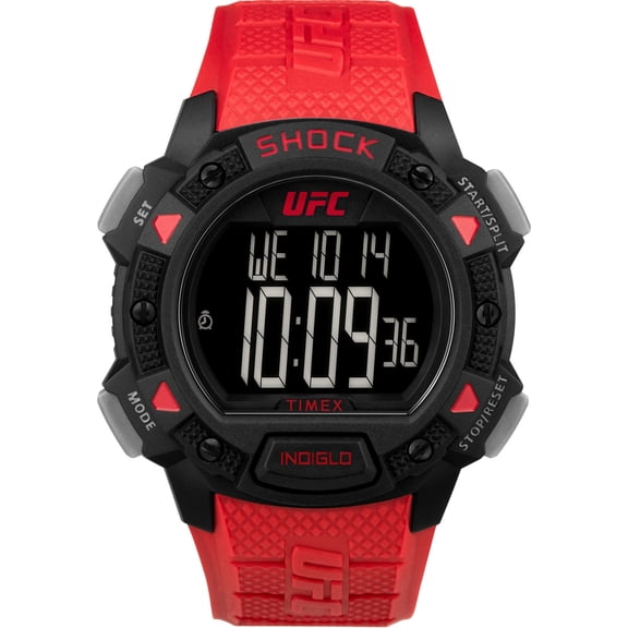 Timex UFC Men's Core Shock 45mm Watch - Red Strap Digital Dial Black Case