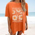 thumbnail image 2 of Tiweut Casual T Shirts for Womens Round Neck Short Sleeve Floral Graphic Print Religious Pullover Tops,Orange, 2 of 4