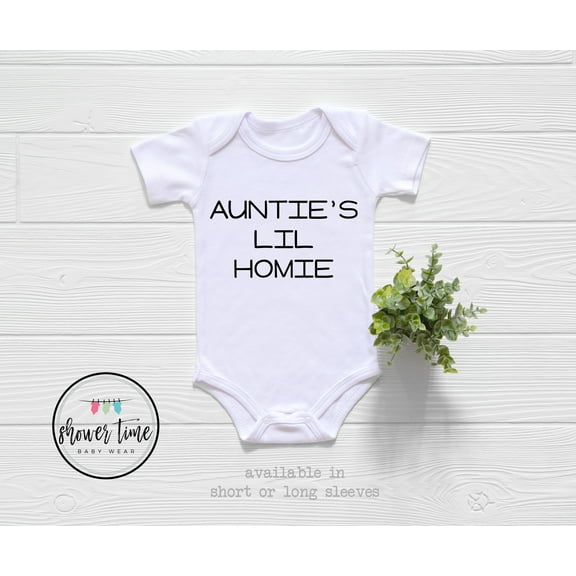 Auntie'S Lil' Homie Baby Onesie - Cute Auntie Baby Onesie - Aunties Homie Onesie- Funny Aunt Baby Onesie- Baby Shower Gift-New Aunt Gift Cool Baby Clothing, BABY BODYSUIT LAT 4424