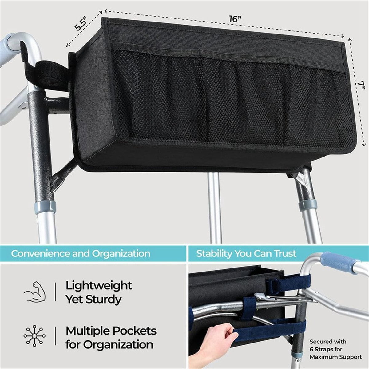 Walker Basket Walker Bag Water Walker Cup Holder Walker Basket for Folding Walker Foldable Walker Storage Bag