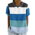 thumbnail image 2 of BRGZLK Womens Cotton Linen Top 2025 Summer Fashion Color Block Graphic Blouse Loose Casual Short Sleeve Lapel Tunic Navy M, 2 of 5