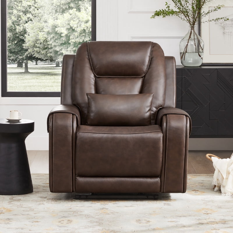 CHITA Top grain leather Heat and Massage Recliner with USB Charging Ports, Brown