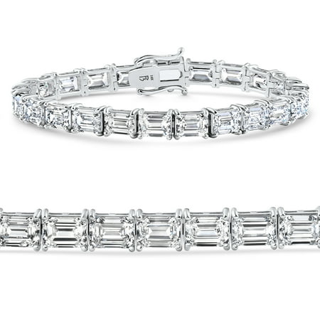 Pompeii 26Ct Emerald Cut Diamond East West Tennis Bracelet 14k Gold Lab Grown 7"