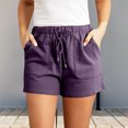 thumbnail image 2 of vigerkar Women's Linen Shorts Casual Summer Shorts High Waisted Comfy Pull On Shorts with Pockets Purple, XXL, 2 of 4