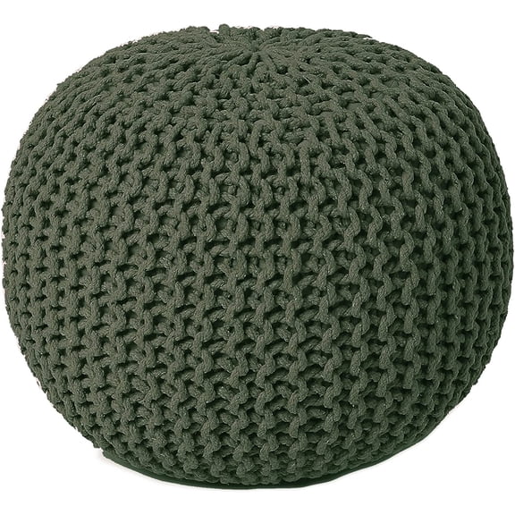 Round Pouf Ottoman - Cable Knitted Boho Poof - Home Dcor Cord Pouffe Handmade Circular Footrest for Living Room - Bedroom - Kids Bedroom - 100% Cotton Pouf (19.5"x19.5"x14") -Circular Olive