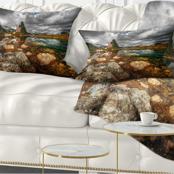 Designart Beautiful Clear Mountain Lake - Landscape Printed Throw Pillow - 12x20