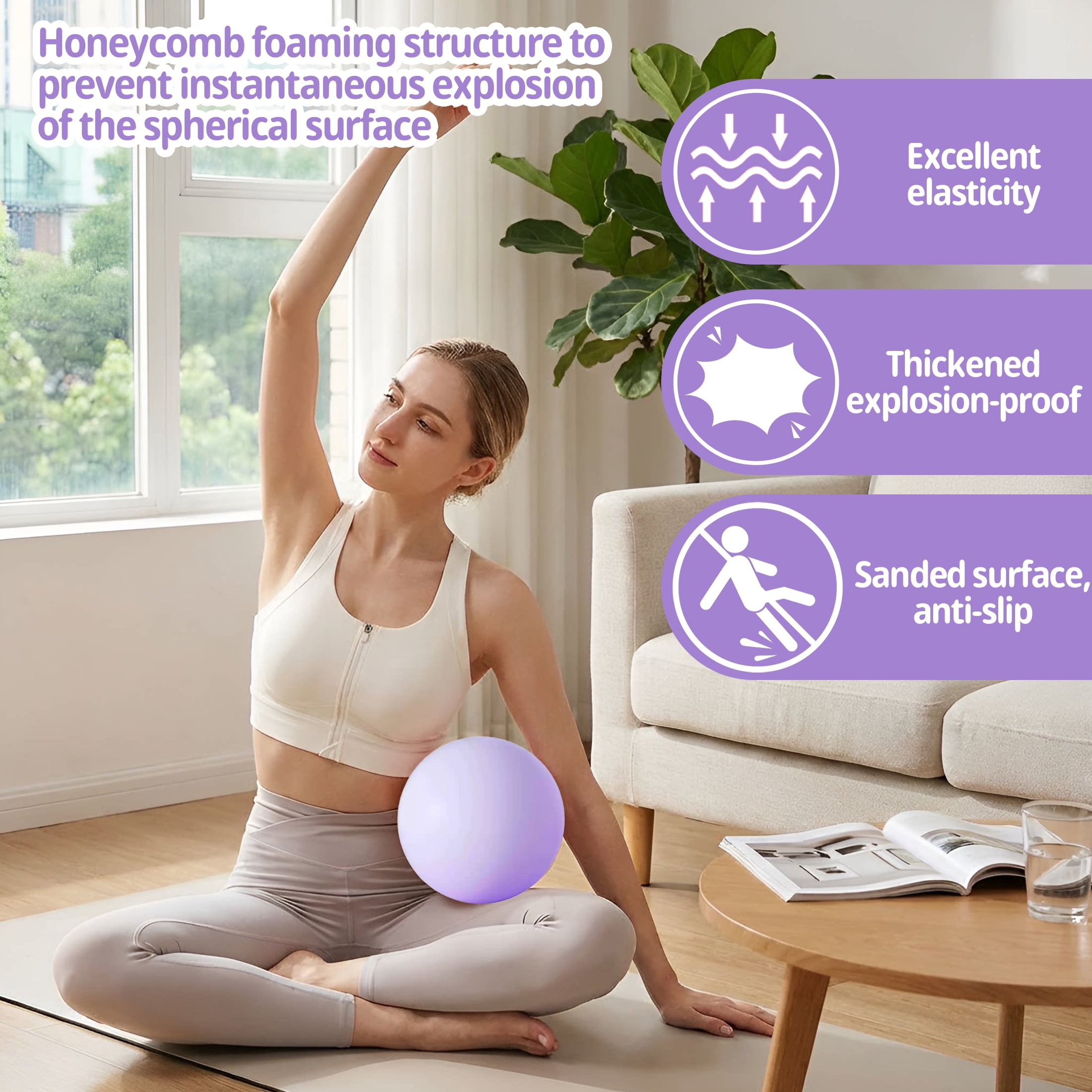 Pilates Ball 2 Pack 9 Inch Anti-Burst Exercise Balls with 2 Pumps, Purple and Green Small Yoga Balls