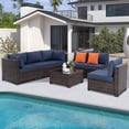 thumbnail image 2 of YIORTWO 7-Piece Outdoor Patio Furniture Set, PE Wicker Sectional Conversation Sofa Set with Glass Coffee Table, Weather-Resistant Cushions for Patio, Garden, Backyard, Dark Blue, 2 of 10